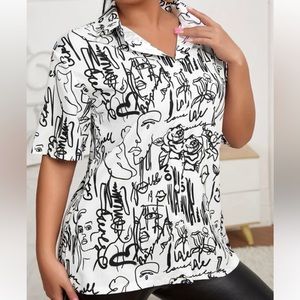 Ladies Black & White Abstract Shirt